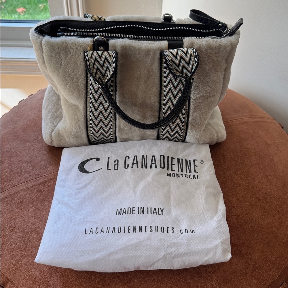 La Canadienne Cream Sherling Chevron Tote